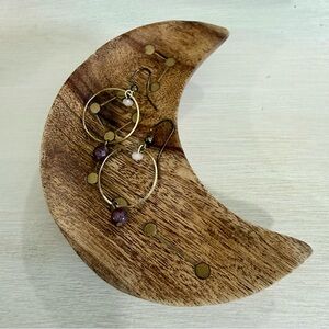 ✨ Gold Tone Hoop Earrings with Rose Quartz & Purple Stone Dangles ✨